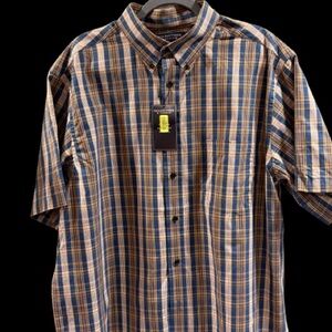 Roundtree & Yorke Blue and Tan Checkered Shirt